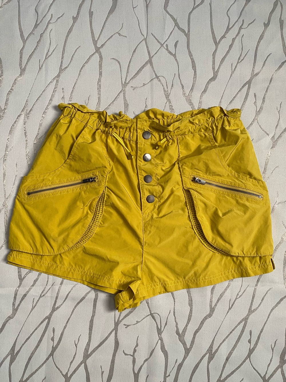 Free People Intimately Movement Shorts Womens XS Yellow High Waist Buttons